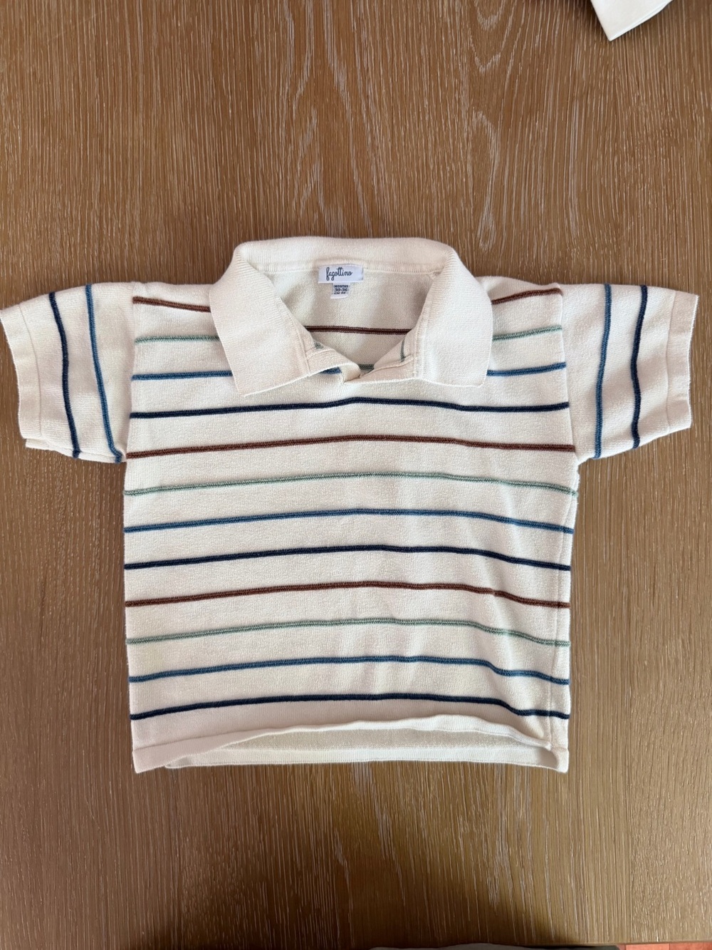 Cream Striped Sweater Polo Shirt